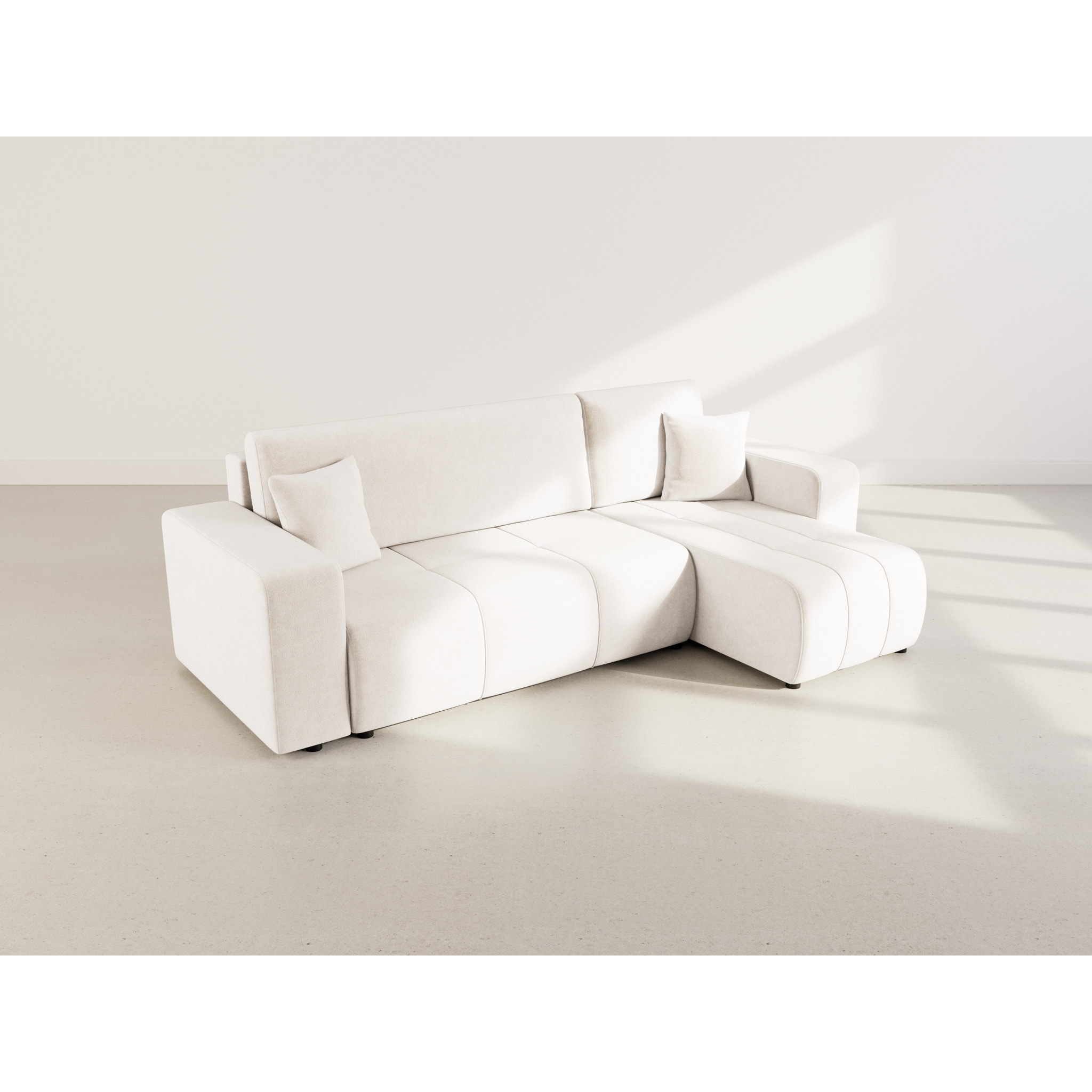 Nicole - canapé d'angle réversible 4 places convertible avec coffre en tissu - Beige