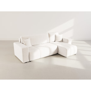 Nicole - canapé d'angle réversible 4 places convertible avec coffre en tissu - Beige