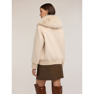 Motivi - Chaquetón en paño mezcla de lana con cuello alto - Blanco