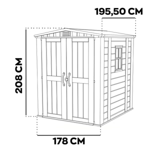 Factor 6x6 - Casetta da Giardino 178x208x195,5 cm 2 Ante per deposito attrezzi finitura effetto legno in Resina Beige
