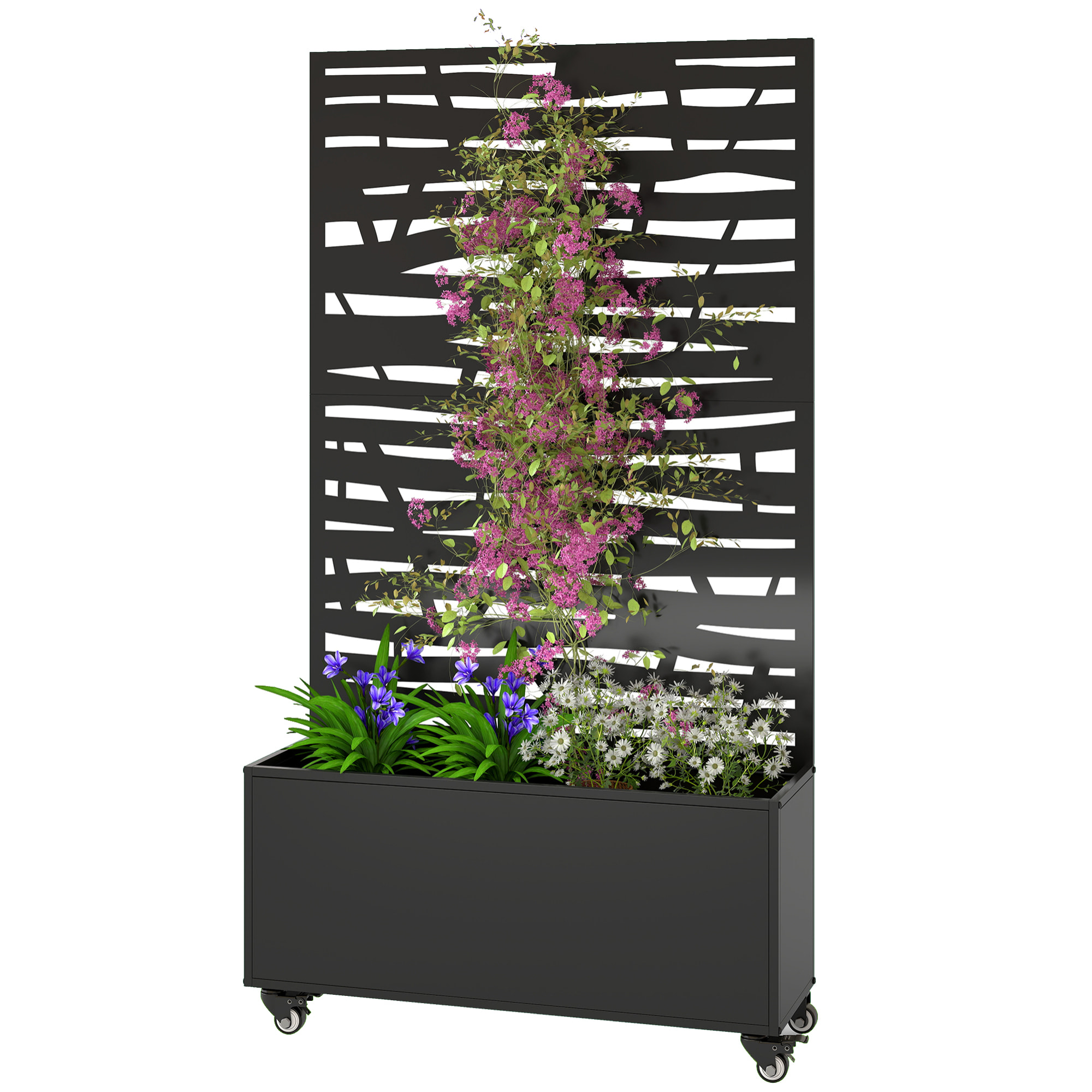 Jardinière mobile treillis haut design graphique  90 x 30 x 160 cm métal époxy noir