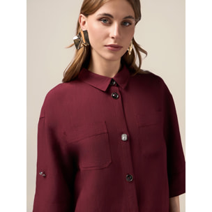 Oltre - Chaqueta boxy de mezcla de lino - Burgundy