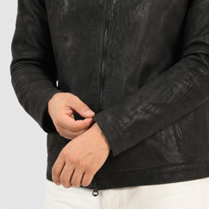 Giubbino in pelle di vitello rifinizione dakota Nero-Slim Fit