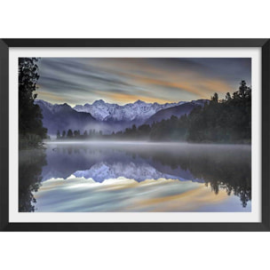 Affiche paysage matin enneigé Affiche + cadre en bois - Noir