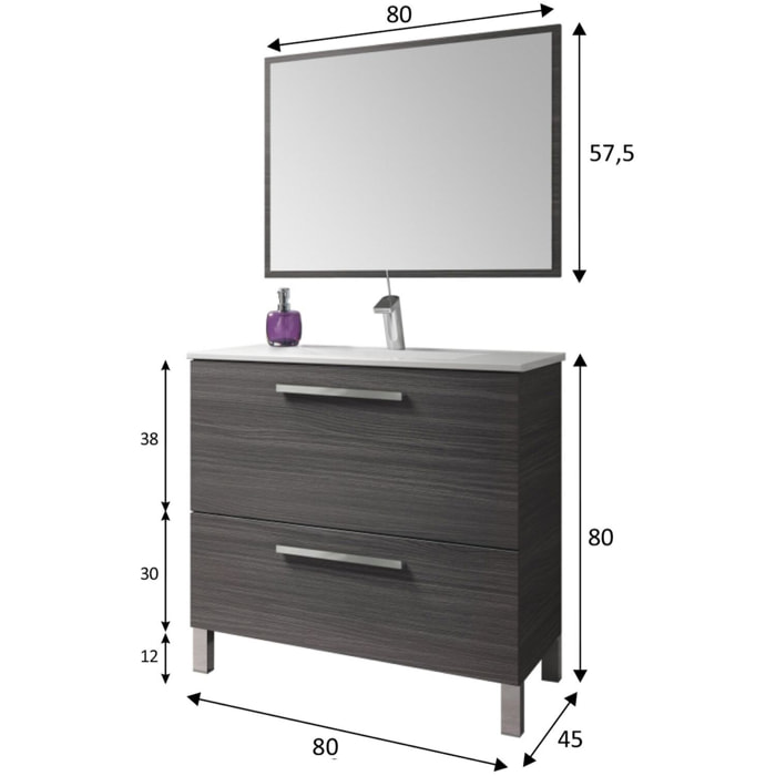 Mueble baño luis 1p1c 80cm gris ceniza con espejo, sin lavabo