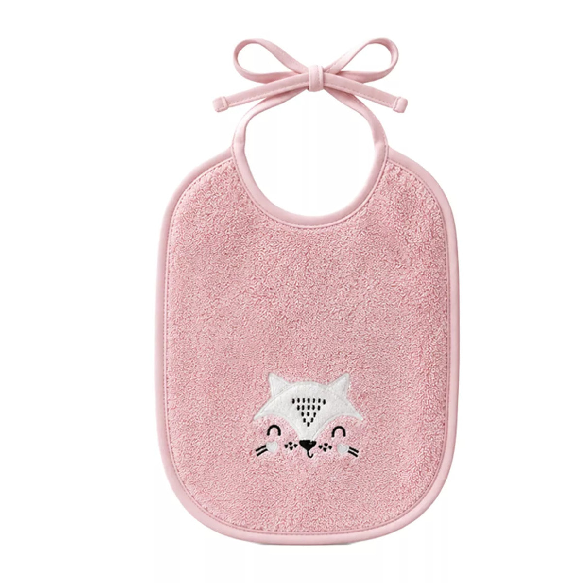 Bavoir enfant pur coton 420 g/m² brodé rose Petite renarde rose