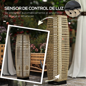 Linterna de Jardín de Ratán Sintético Luces Solares Exterior con Luces LED Encendido/Apagado Automático para Terraza Balcón Patio 21x21x78 cm Natural