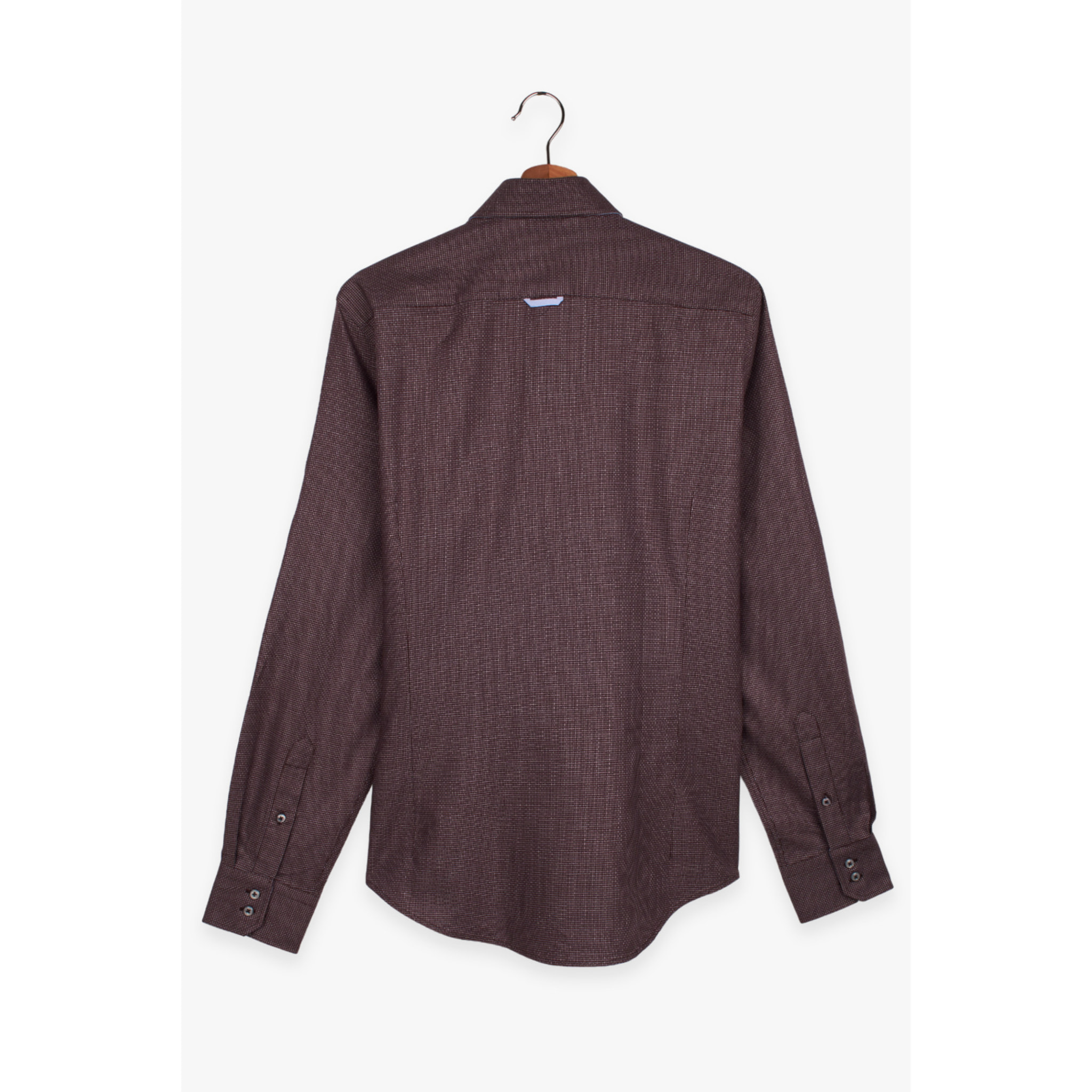 Camicia Uomo 2 Bottoni Button Down Slim Jacquard Fantasia Marrone/Celeste