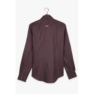Camicia Uomo 2 Bottoni Button Down Slim Jacquard Fantasia Marrone/Celeste