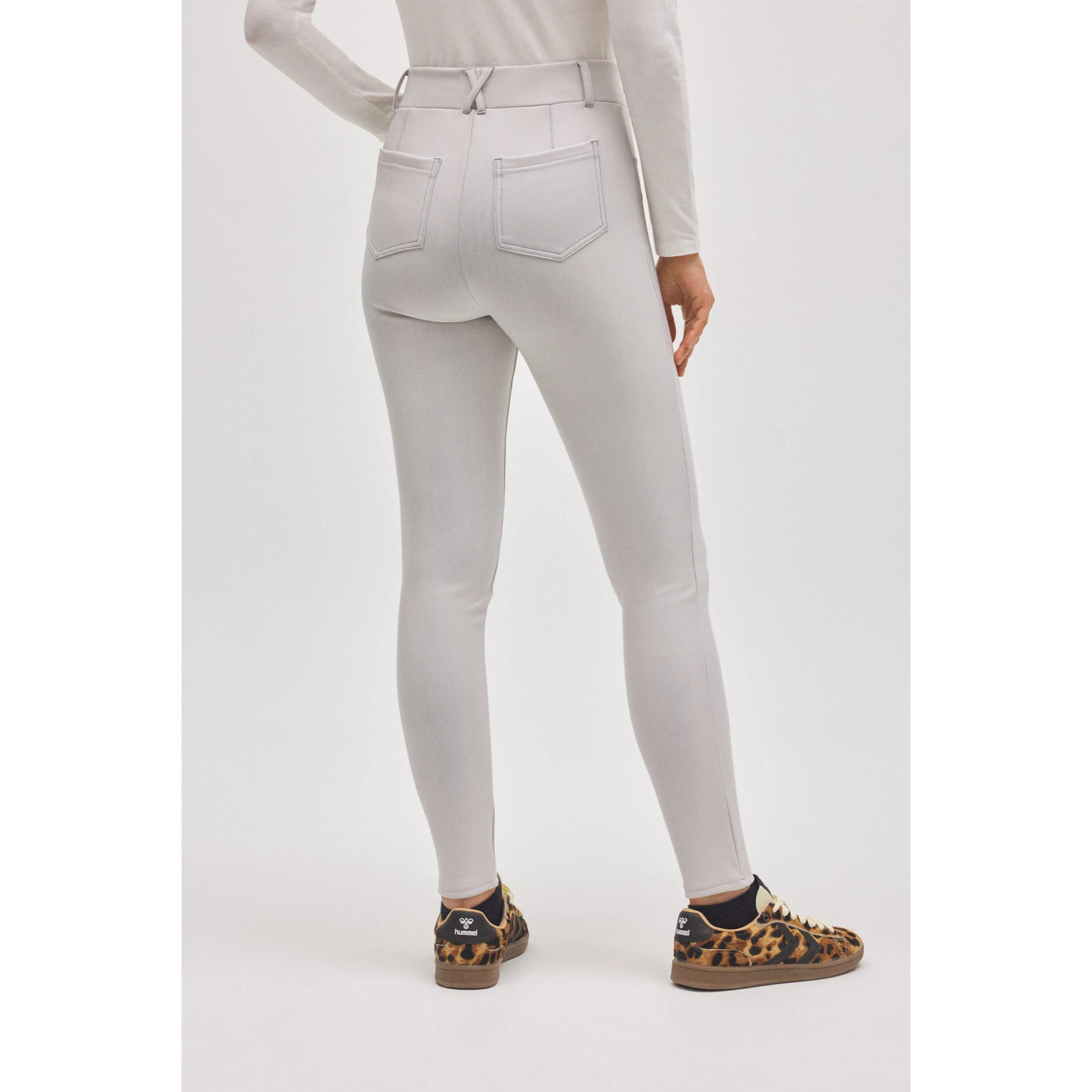 Pantaloni termici skinny elasticizzati effetto pelle color avorio