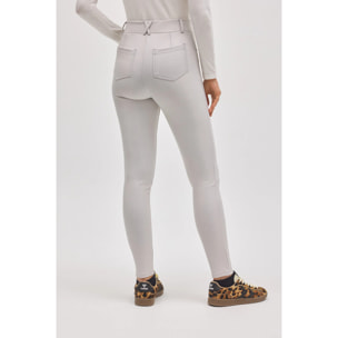 Pantaloni termici skinny elasticizzati effetto pelle color avorio