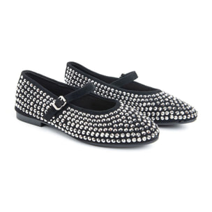 Ballerina con strass e cinturino - NERO