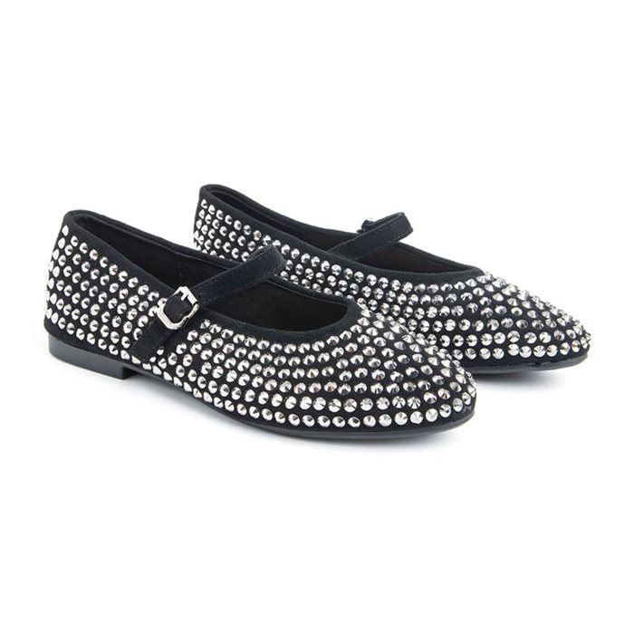 Ballerina con strass e cinturino - NERO