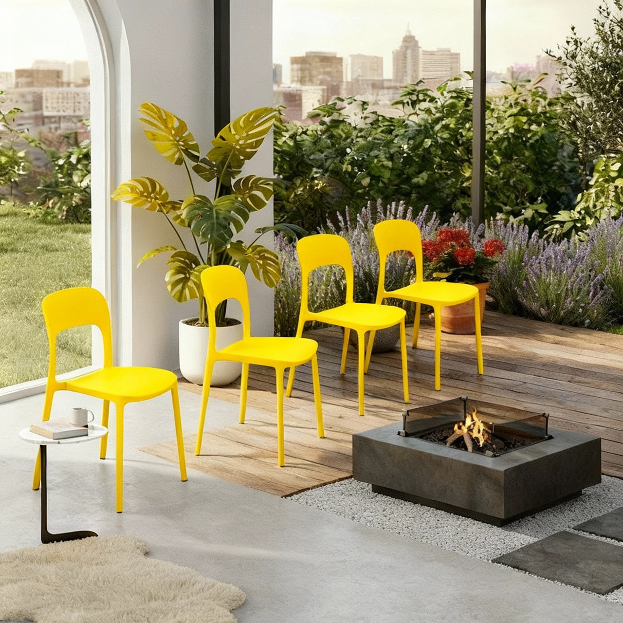 Set 4 Sedie Da Giardino In Polipropilene Impilabili Leggere E Resistenti Ideali Per Esterni Terrazze Giardini Bar Dehors Ristoranti Giallo