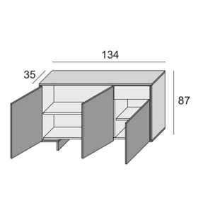 Credenza Dbakayok, Madia da salotto, Buffet da soggiorno a 3 ante e 1 cassetto, 100% Made in Italy, 134x35h87 cm, Bianco