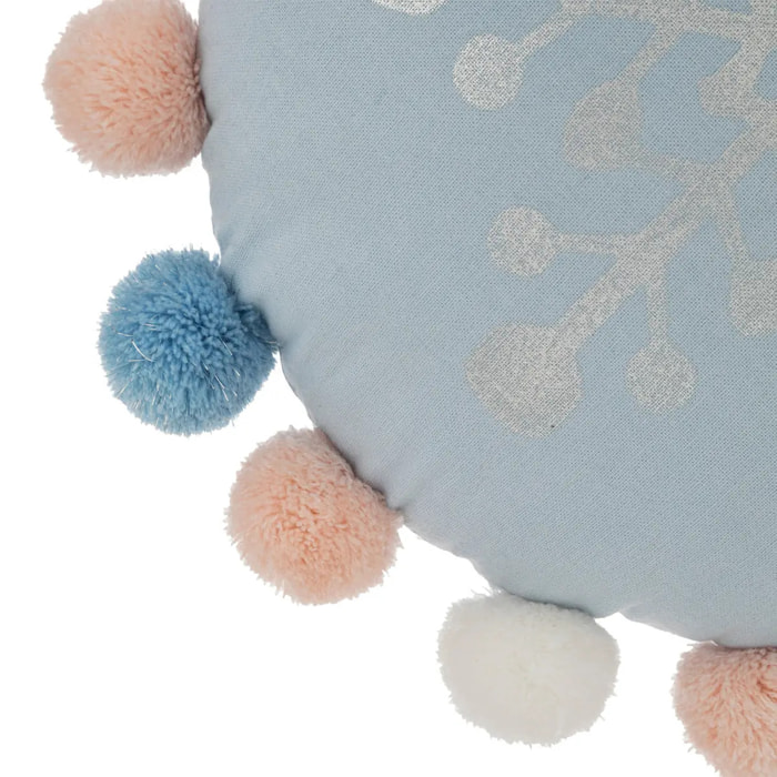 Coussin "Hiver" en coton D35cm bleu