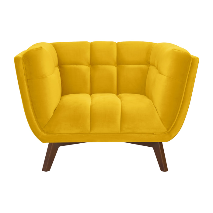 Fauteuil en velours jaune pieds - Mona