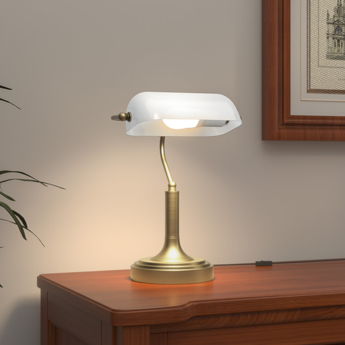 Lámpara de Escritorio Banquero Vintage Lámpara de Mesa Banker E27 con Pantalla Orientable a 45° Interruptor Basculante para Hogar Dormitorio Oficina Biblioteca Blanco