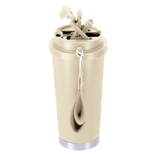 Bicchiere termico con una capacità di 500 ml in Acciaio Inossidabile Riciclato. Dispone di un doppio sistema di bevanda: apertura con chiusura ermetica e cannuccia integrata. Senza BPA.