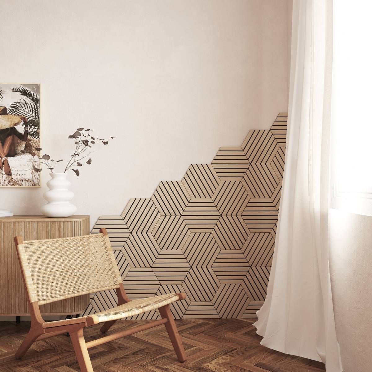 Lot de 3 panneaux décoratifs Colva beige fond noir 30x26cm