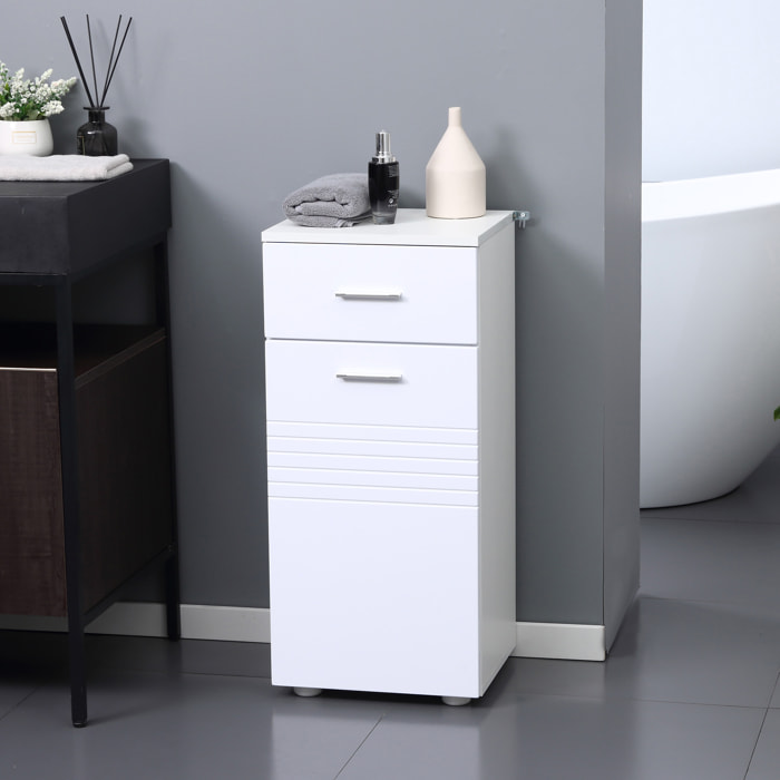 Armario Auxiliar de Baño Mueble de Baño de Suelo con Puerta Cajón y Estante Ajustable para Salón Dormitorio Aseo 35x30x77,5 cm Blanco