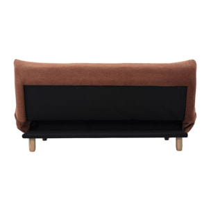 Canapé convertible scandinave 3 places en tissu chenille terre brûlée et bois clair YUMI