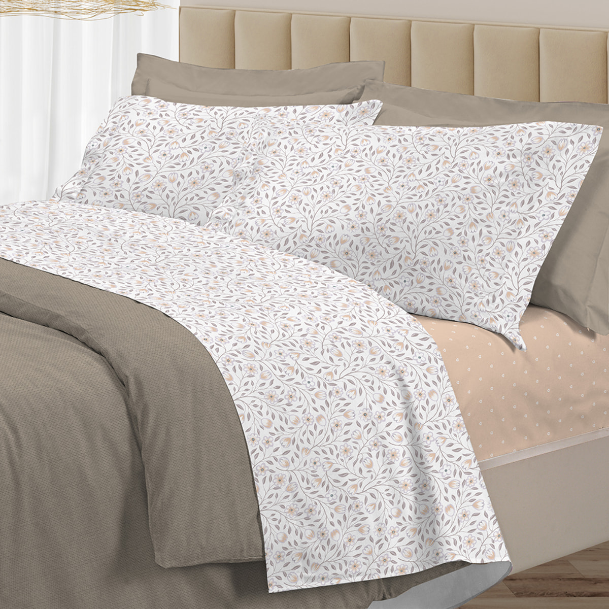 Completo letto melody beige in cotone 100% cotone
