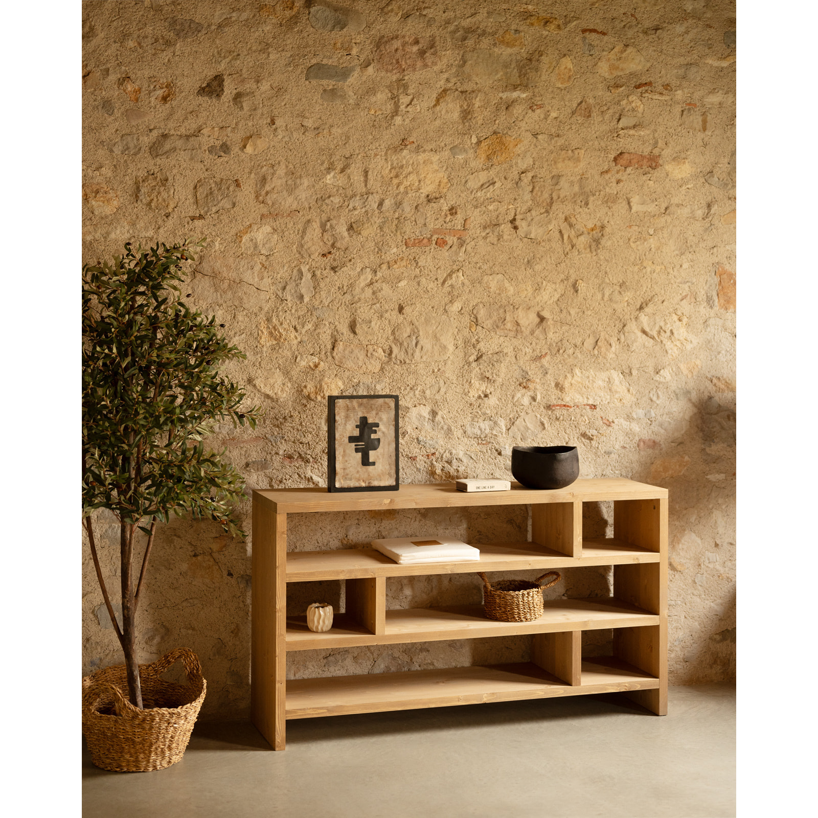 Étagère en bois massif ton chêne moyen de 80x140cm Hauteur: 80 Longueur: 140 Largeur: 35