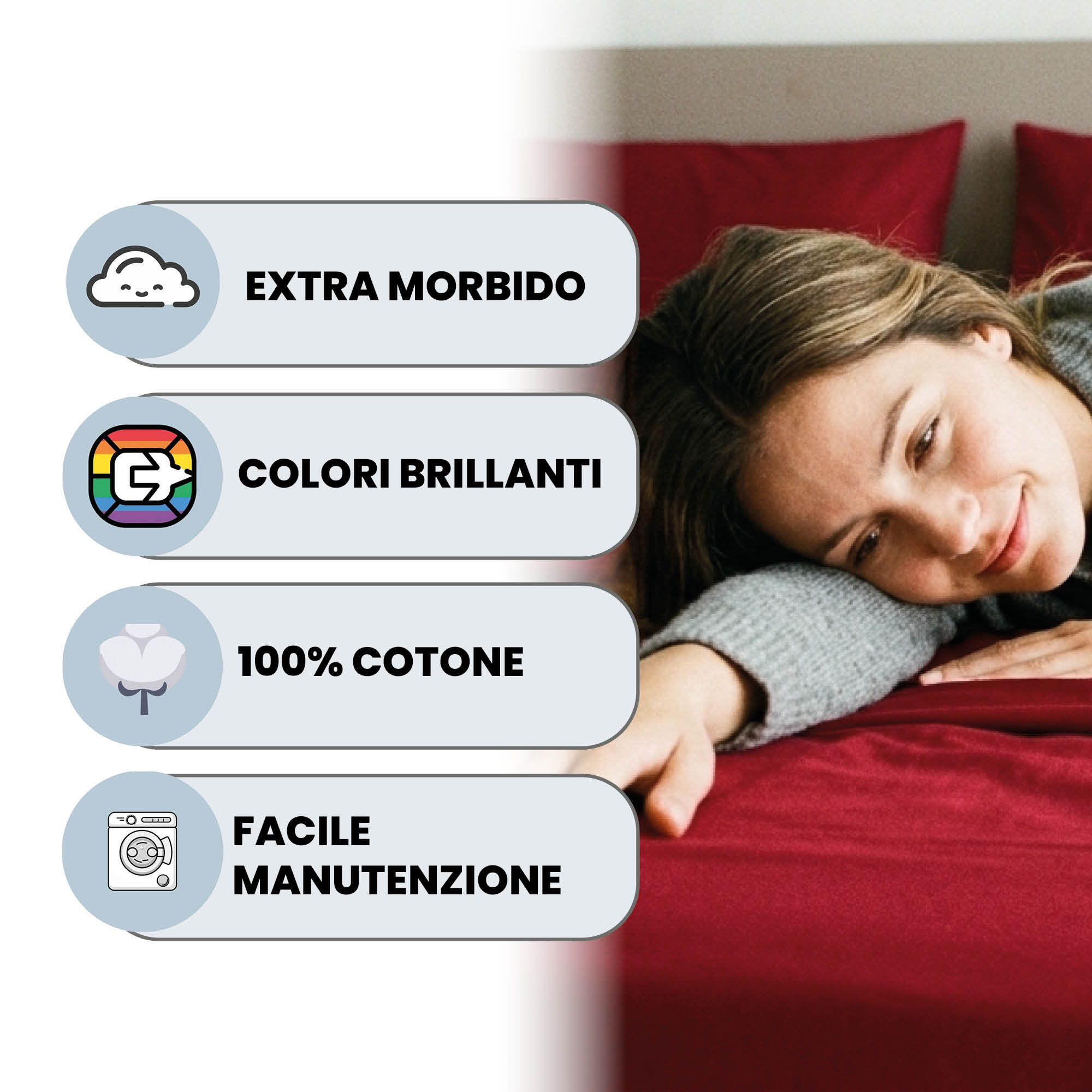COMPLETO LETTO MAX COLOR, 100% Cotone, Made in Italy - BORDEAUX