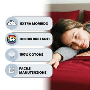 COMPLETO LETTO MAX COLOR, 100% Cotone, Made in Italy - BORDEAUX
