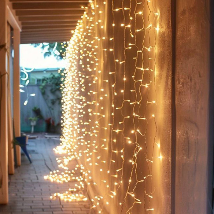 conjunto de luces de cortina con 172 luces led blanco cálido con control remoto 40 cuerdas