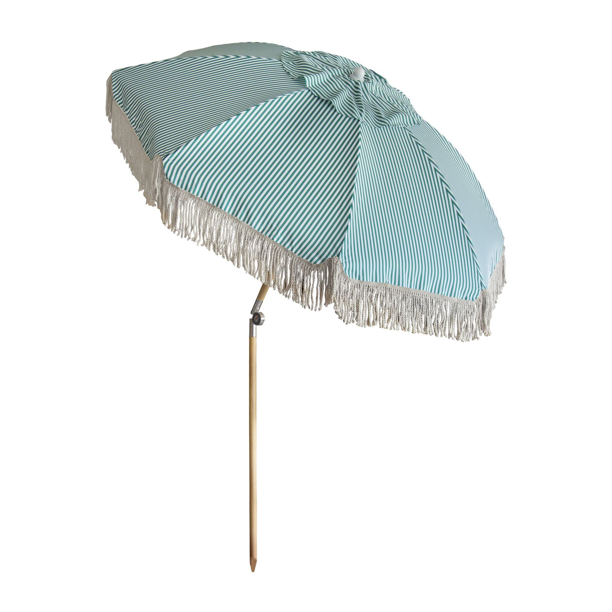 PARASOL EN POLYESTER RAYURE VERT  AVEC FRANGE DIAM 180CM PLAYA