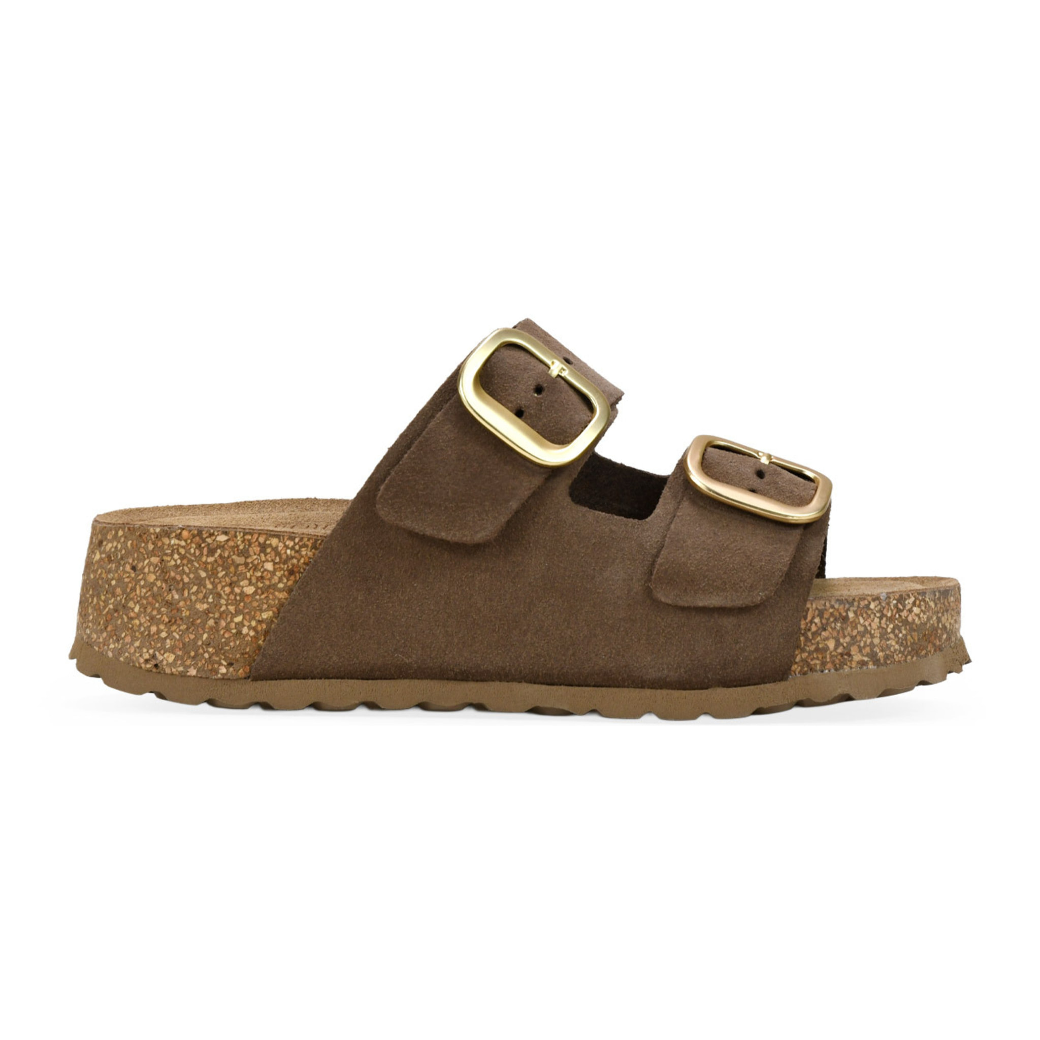 Sandalias de cuña marrones en piel con hebillas