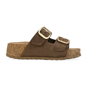 Sandalias de cuña marrones en piel con hebillas
