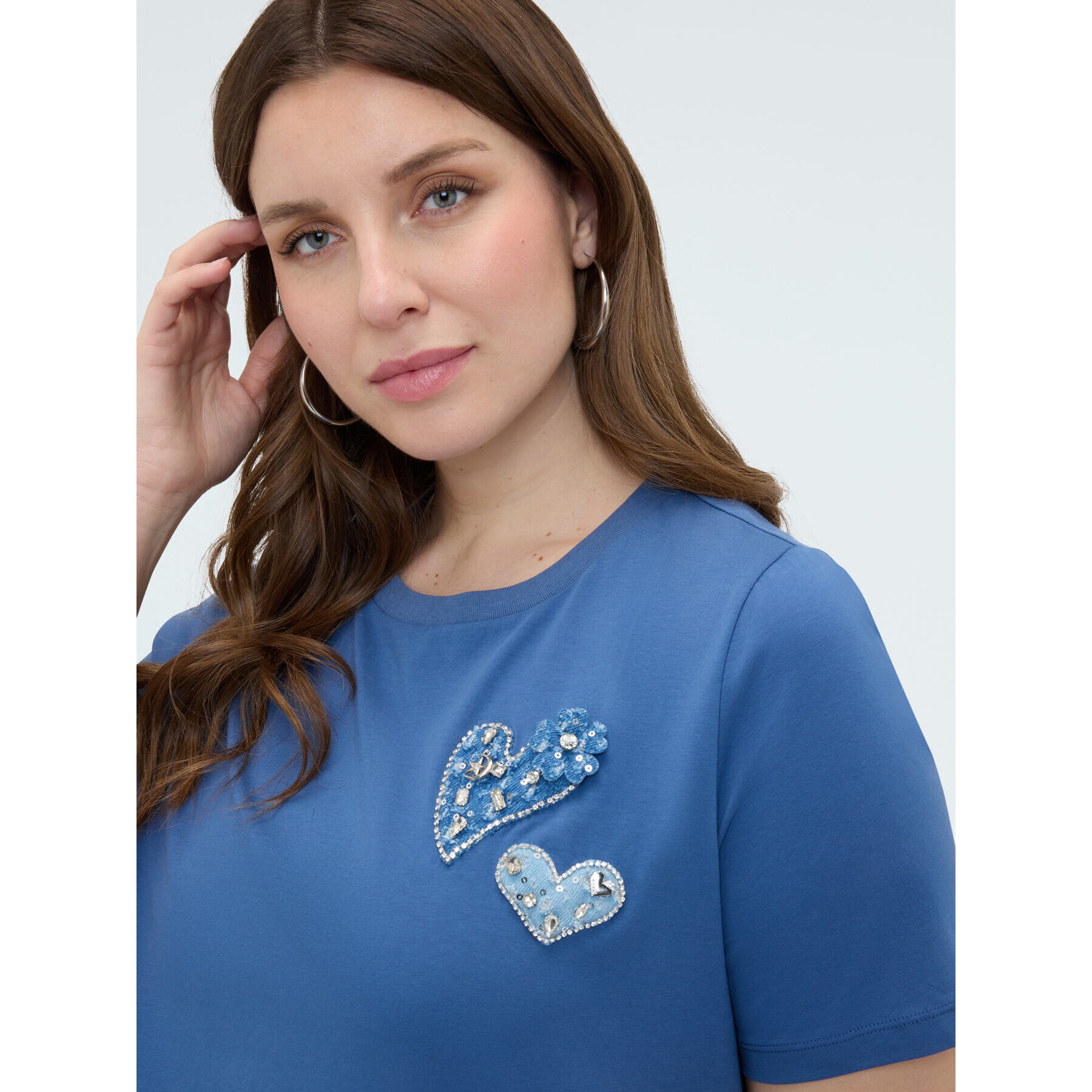 Fiorella Rubino - T-shirt in cotone con cuori e strass - Blu