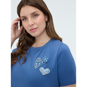 Fiorella Rubino - T-shirt in cotone con cuori e strass - Blu