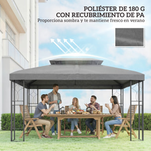 Techo de Repuesto para Cenador, 4x3 m, Cubierta de Repuesto con Techo Doble, 10 Orificios de Drenaje y Protección UV, SOLO Toldo de Recambio para Pabellón Gazebo, Gris