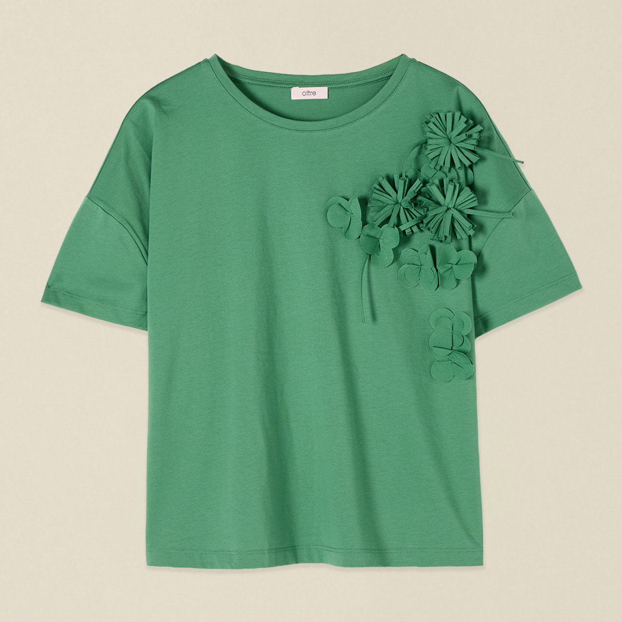Oltre - Camiseta con aplicaciones florales - Verde