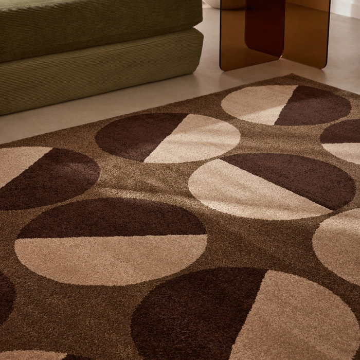 SANTAL - Tapis de salon marron à motif géométrique