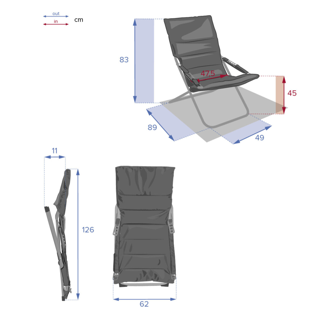 Fauteuil relax de jardin "Milos" grenade en acier traité époxy