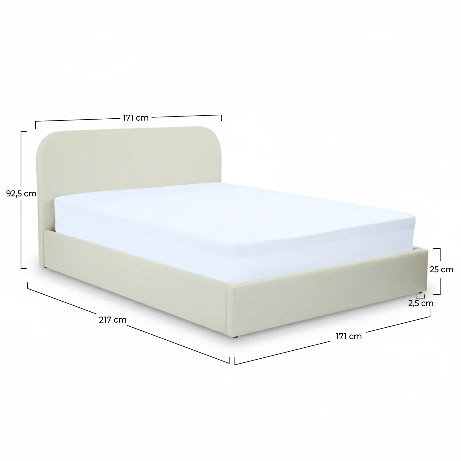 Lit double avec coffre 160x200 cm en tissu gris/beige - Tilly