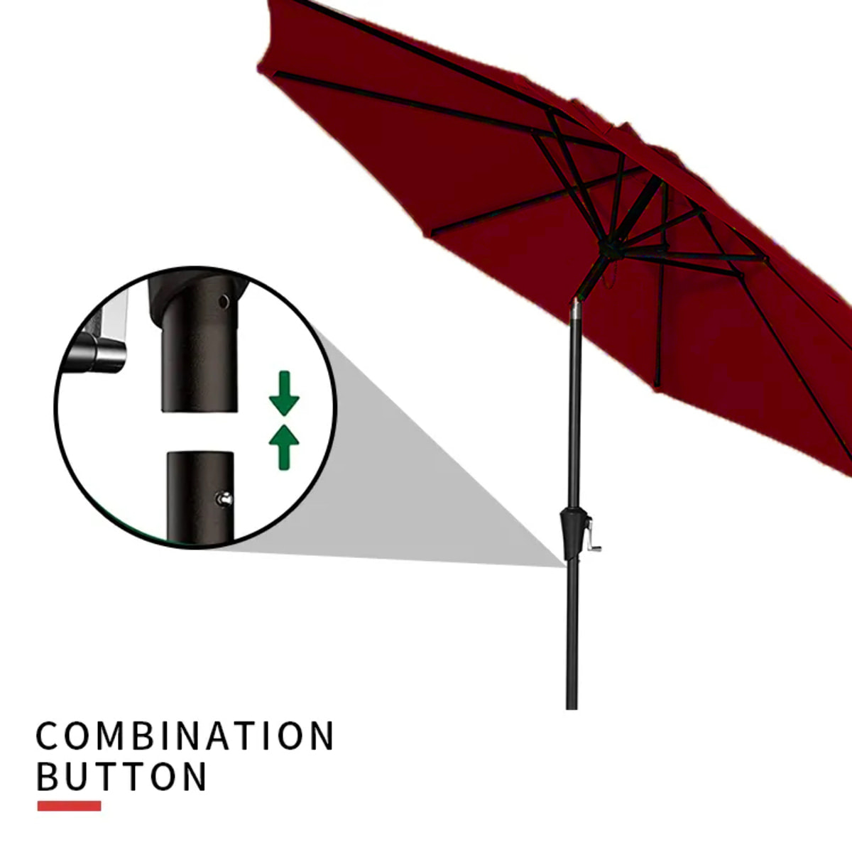 Ombrellone Da Giardino A Manovella Parasole Balcone Air Vent Inclinazione Regolabile Anti UV Impermeabile Mare Spiaggia Piscina Terrazzo 2.7 M Rosso