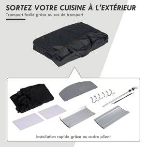 Rangement cuisine de camping pliable étagères tablette station de cuisson alu tissu noir