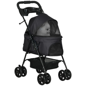 Cochecito para Perros Plegable Carrito para Perros Pequeños con Ruedas Universales Cesta de Almacenaje Correas de Seguridad y Ventanas 67x45x96 cm Negro