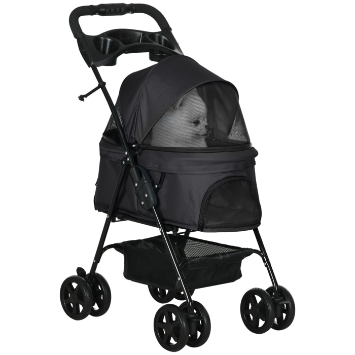 Cochecito para Perros Plegable Carrito para Perros Pequeños con Ruedas Universales Cesta de Almacenaje Correas de Seguridad y Ventanas 67x45x96 cm Negro