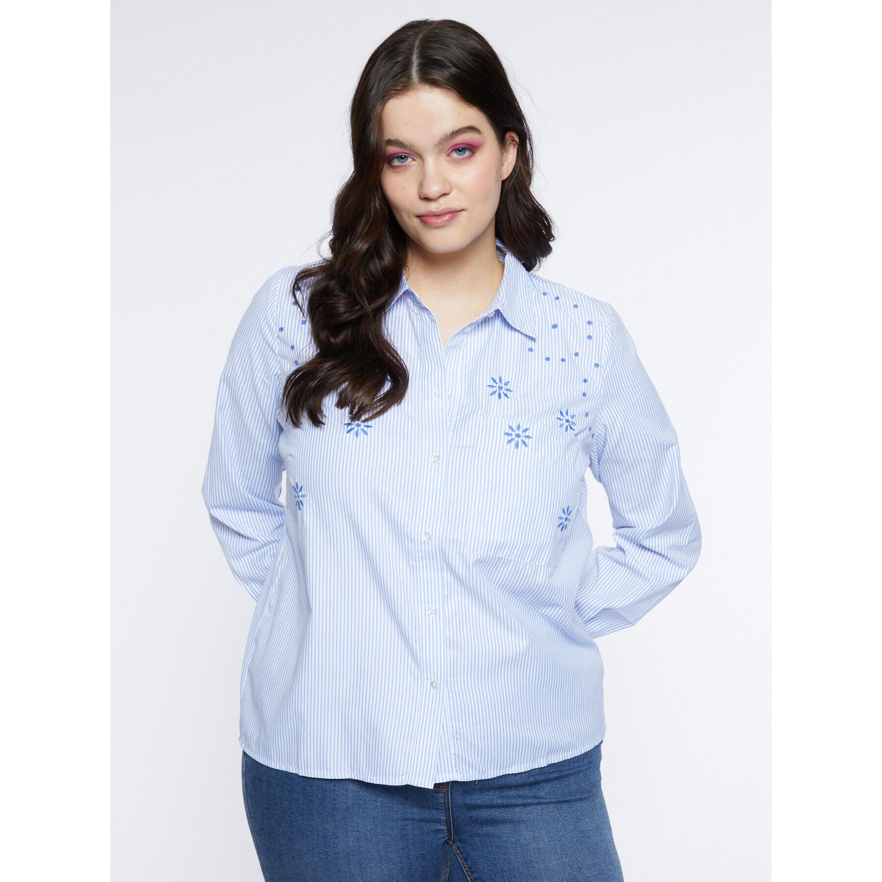 Fiorella Rubino - Camisa a rayas con bordado - Light - blue