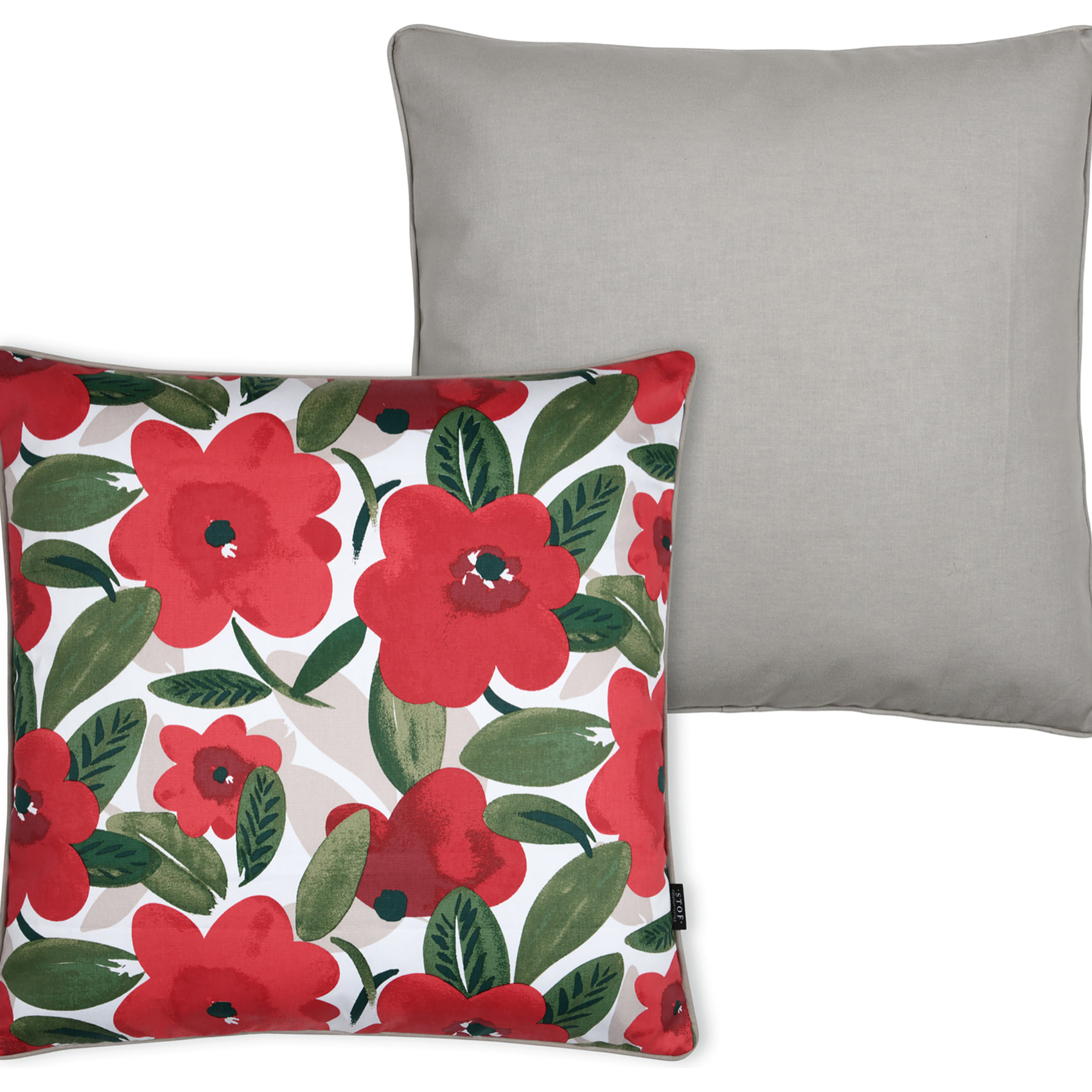 Coussin en coton décoratif imprimé floral - Rouge