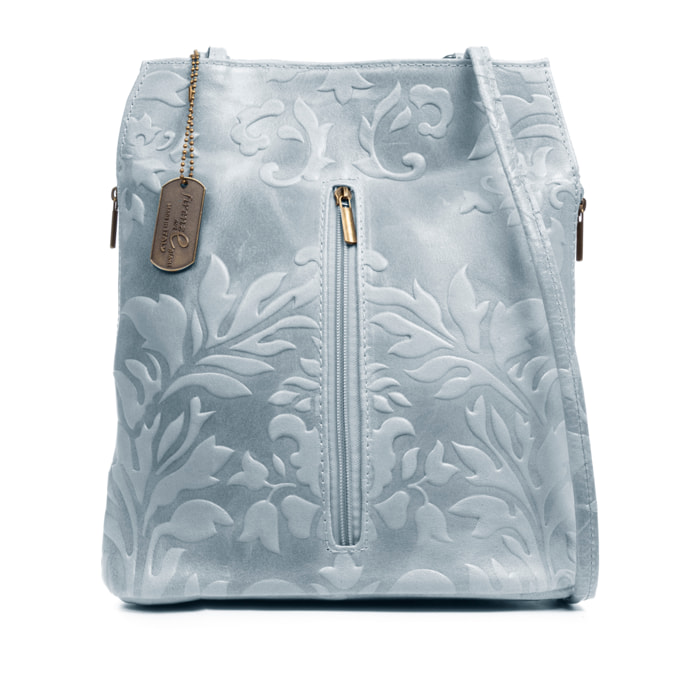 Archi bolso de hombro mujer. Piel auténtica acabado Gamuza grabado flores.