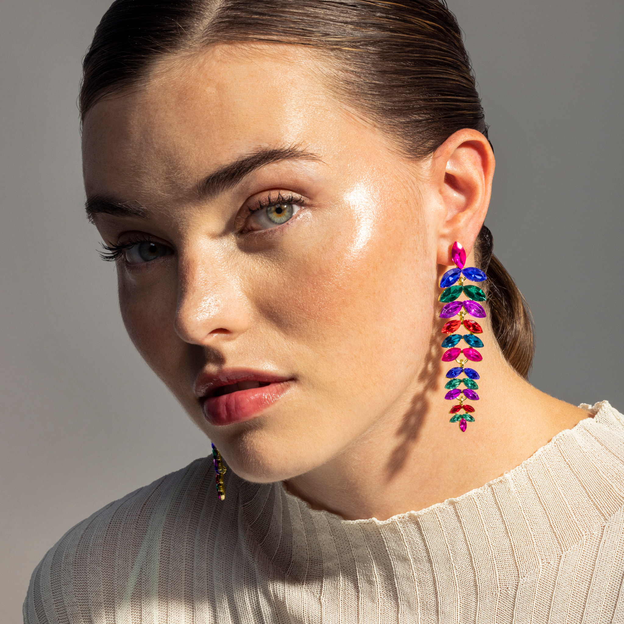 Pendientes de Cristal Multicolor acabado en oro amarillo de 18k