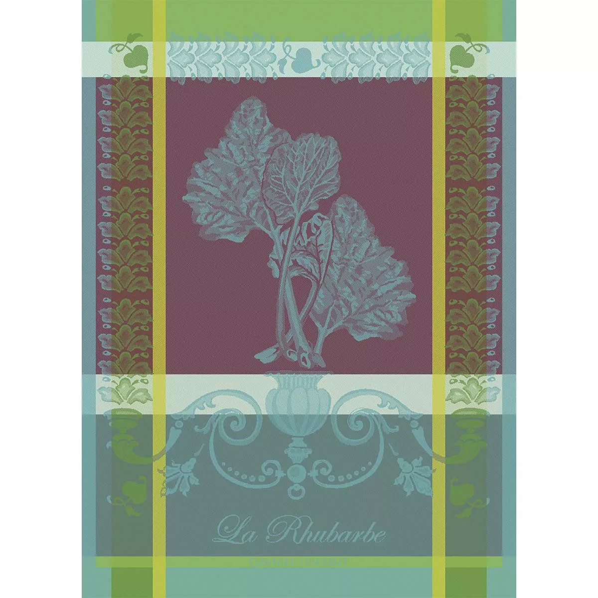 Torchon pur coton motif jacquard violet canard La rhubarbe turquoise